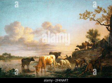 Adriaen van de Velde - Animals River 1664 Stock Photo