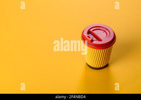 Disposable dishes made of environmentally friendly brown cardboard recycled from paper waste Stock Photo