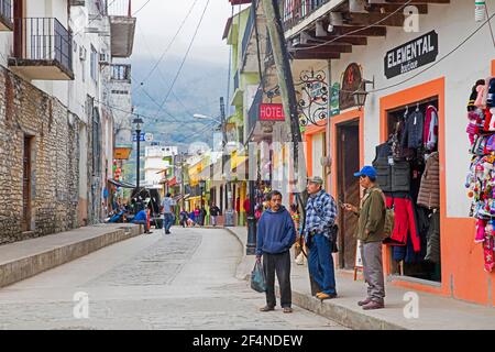 Shops in shopping street in the city Xilitla, San Luis Potosi, Huasteca region, Mexico Stock Photo