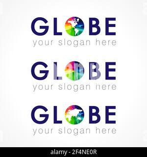 Globe company multi colored logo. Internet technologies, communications, connecting, global mission, geographic or environmental stained glass colors Stock Vector