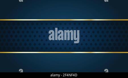 Abstract blue background with hexagonal grid and golden stripes. Vector template for banner, site or advertisement design. Classic Blue color backdrop Stock Vector