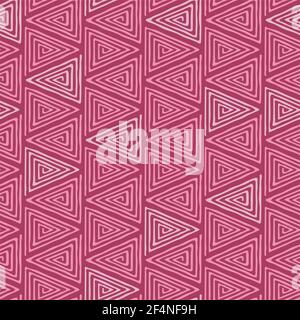 Abstract geometric background of triangles. Vector red seamless pattern. Hand draw ethnic ornament. Stock Vector
