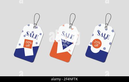 Hanging Sale tags. Discount Shopping labels. Retail Promotion. . Vector illustration Stock Vector