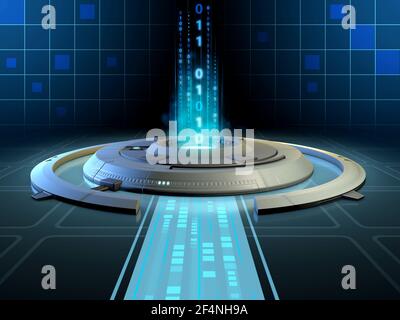 Futuristic high technology platform processing a stream of data. Digital illustration Stock Photo