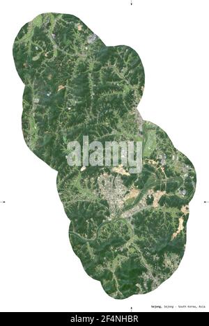 Sejong, metropolitan autonomous city of South Korea. Sentinel-2 satellite imagery. Shape isolated on white. Description, location of the capital. Cont Stock Photo