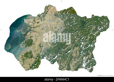 Jeollabuk-do, province of South Korea. Sentinel-2 satellite imagery. Shape isolated on white. Description, location of the capital. Contains modified Stock Photo