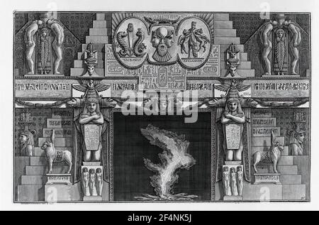Giovanni Battista Piranesi - Egyptian Style Fireplace Flanked Two Kneeling Female Figures Stock Photo