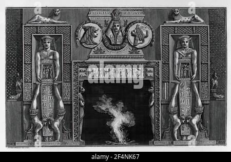 Giovanni Battista Piranesi - Egyptian Style Fireplace Two Each Side Jugglers Spilled Hands Stock Photo
