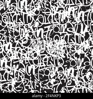 Vector graffiti seamless pattern with abstract tags, letters without meaning. Fashion hand drawing texture, street art retro style, old school design Stock Vector