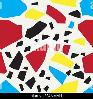 Abstract seamless patterns with graphic elements, chaotic shapeless shapes. Fashion 80-90s. Universal colorful textured for trendy projects. Stock Vector