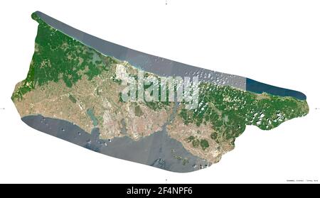 Istanbul, province of Turkey. Sentinel-2 satellite imagery. Shape isolated on white. Description, location of the capital. Contains modified Copernicu Stock Photo