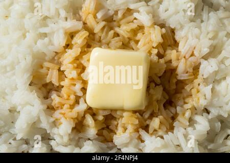 Homemade Japanese Butter Rice with Soy Sauce Stock Photo