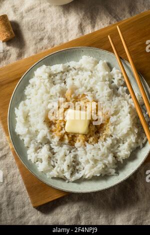 Homemade Japanese Butter Rice with Soy Sauce Stock Photo