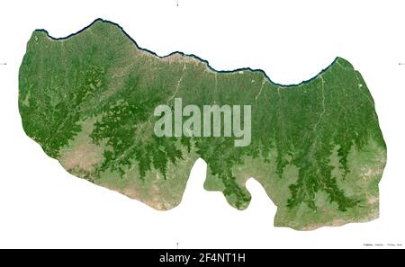 Trabzon, province of Turkey. Sentinel-2 satellite imagery. Shape isolated on white. Description, location of the capital. Contains modified Copernicus Stock Photo