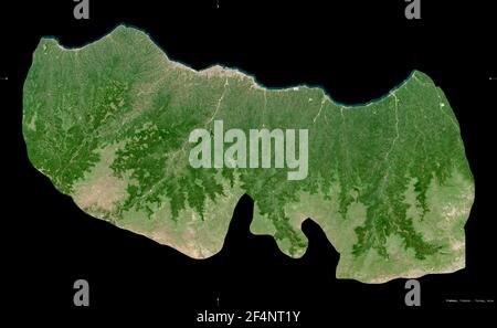 Trabzon, province of Turkey. Sentinel-2 satellite imagery. Shape isolated on black. Description, location of the capital. Contains modified Copernicus Stock Photo