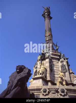 Monumento a Colón (Columbus Monument), La Rambla, Barcelona, Catalonia, Spain Stock Photo