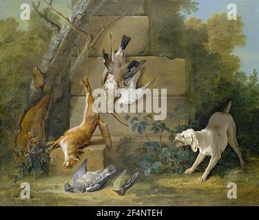 Jean-Baptiste Oudry - Dog Guarding Dead Game 1753 Stock Photo