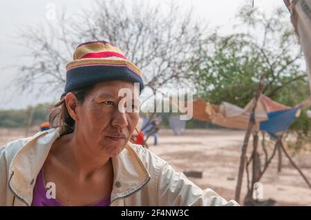 Chaco Province. Argentine. 15-01-2019. Portrait of an Indigenous woman at her village in the Chaco Province, North of Argentine. Stock Photo