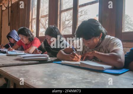 Chaco Province. Argentine. 15-01-2019. Group of indigenous adolescents attending school in the Chaco Province, North of Argentine. Stock Photo