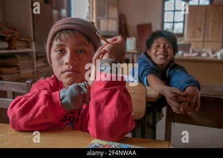 Chaco Province. Argentine. 15-01-2019. Portrait of an indigenous boy attending school in the Chaco Province, North of Argentine. Stock Photo