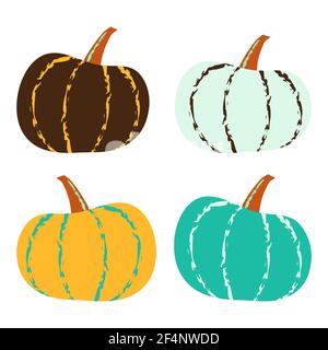 Flat pumpkin vector set in autumn palette, eps10 Stock Vector
