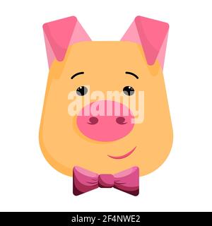 Nice piglet head with bow tie in vector, cartoon Stock Vector