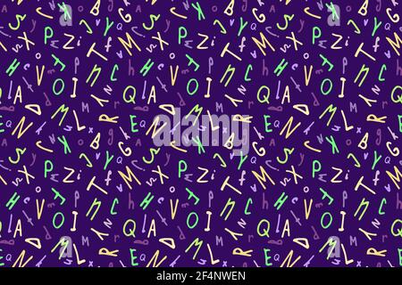 Dark purple kid letter, vector seamless pattern Stock Vector