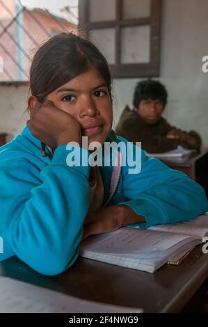Chaco Province. Argentine. 15-01-2019. Portrait of an indigenous girl attending school in the Chaco Province, North of Argentine. Stock Photo