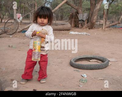 Chaco Province. Argentine. 15-01-2019. Portrait of an indigenous girl at her village in the Chaco Province, North of Argentine. Stock Photo