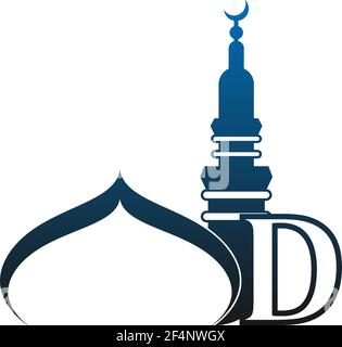 Letter D logo icon with mosque design illustration vector Stock Vector
