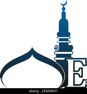 Letter E logo icon with mosque design illustration vector Stock Vector