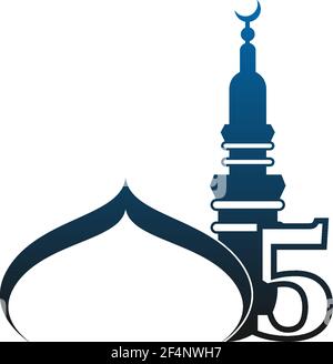 Number 5 logo icon with mosque design illustration vector Stock Vector