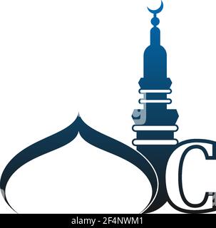 Letter C logo icon with mosque design illustration vector Stock Vector