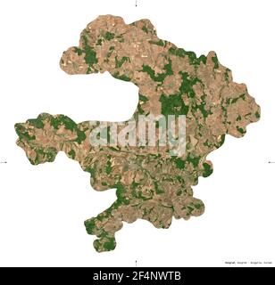 Razgrad, province of Bulgaria. Sentinel-2 satellite imagery. Shape isolated on white. Description, location of the capital. Contains modified Copernic Stock Photo