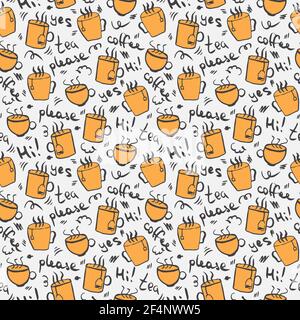 Orange doodle hot drink vector seamless pattern. Stock Vector