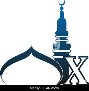 Letter X logo icon with mosque design illustration vector Stock Vector