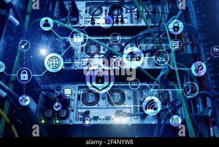 Data security concept. Icons: Closed Padlock, Wifi And cloud on digital background. Stock Photo