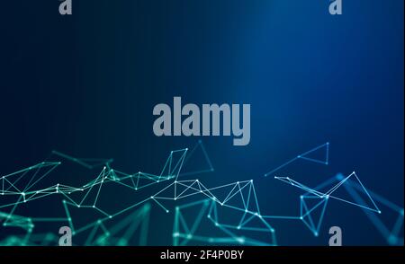 Abstract geometric plexus background with dots connecting in blue and green with triangular cells for business and tech. Stock Photo