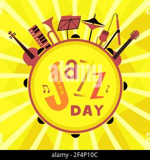 Jazz Music Day hand drawn flat colorful vector icon Stock Vector