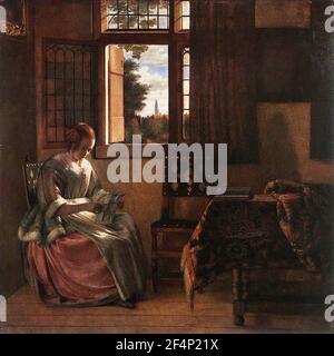 Pieter de Hooch. A Woman Reading a Letter by a Window by the Dutch