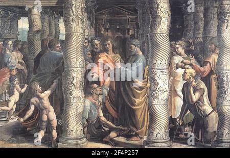 Raffaello Sanzio da Urbino - Raphael - Healing Lame Man Cartoon Sistine Chapel Stock Photo