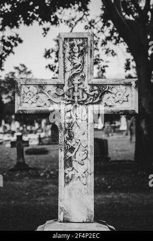 Carved religious cross black and white Stock Photo