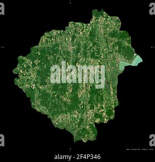 Zala, county of Hungary. Sentinel-2 satellite imagery. Shape isolated on black. Description, location of the capital. Contains modified Copernicus Sen Stock Photo