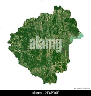 Zala, county of Hungary. Sentinel-2 satellite imagery. Shape isolated on white. Description, location of the capital. Contains modified Copernicus Sen Stock Photo