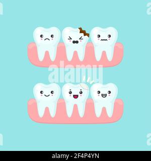 Dental filling on a broken tooth stomatology concept, cute colorful teeth vector illustration Stock Vector