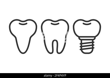 Cute teeth line style vector set with different tooth form Stock Vector