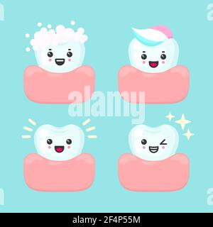 Different healthy, good and clean teeth - foamy, toothpaste, shining, sparkling, dental stomatology vector concept Stock Vector