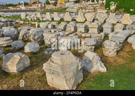 Smyrna agora. Ancient ruins attract the attention of tourists and photographers. Agora is located in the center of Izmir. Stock Photo