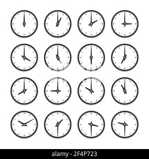 Set of clocks for every hour vector icon set. Isolated illustration on white background Stock Vector