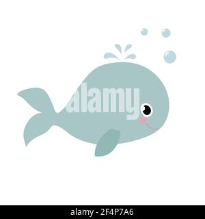 Cute cartoon whale isolated on white background. Stock Photo